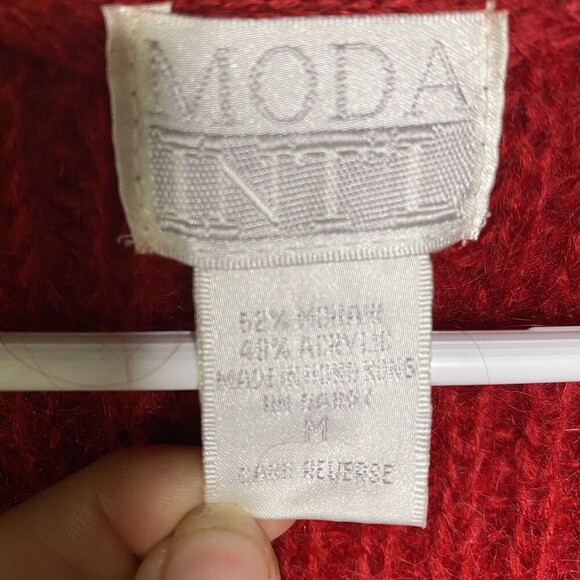 Vtg Moda INTL  Mohair Oversized Knit long Cardigan Sweater Sz Medium Red Women - Picture 4 of 7